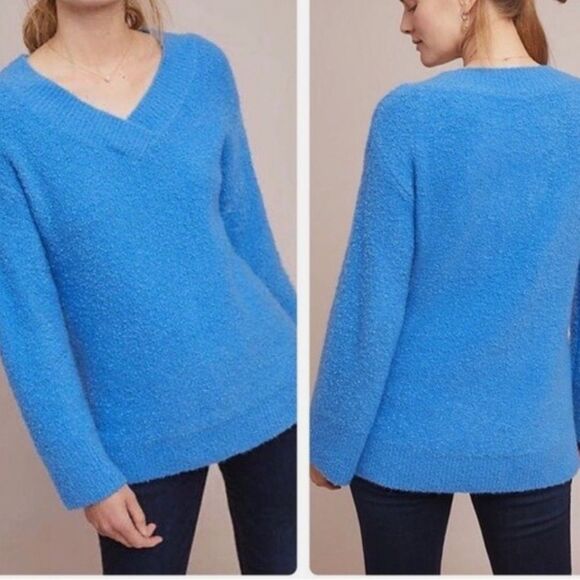 Anthropologie Sweaters - Anthropologie Blue V Neck Sweater Small